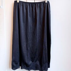 Black Lace Trim Midi Slip Skirt Size‎ L Semi-Sheer Lingerie Style Gothic